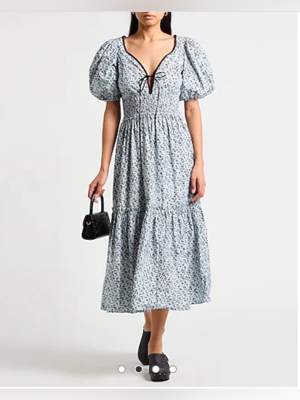 Gianni Bini Floral Puff Sleeve Midi Dress Blue NWOT Size 10